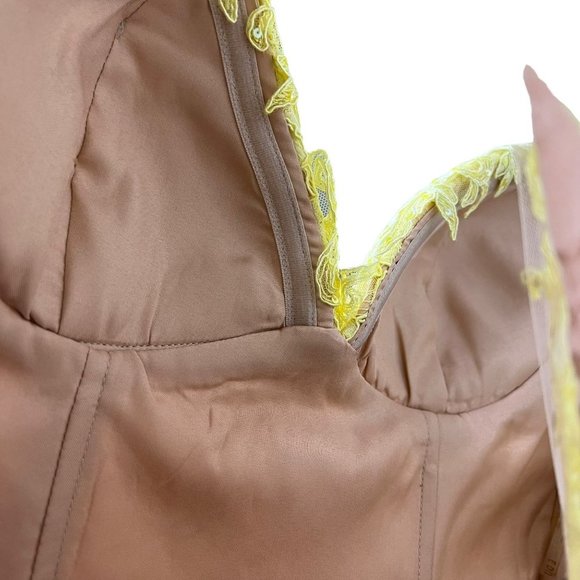 Tarik Ediz Yellow Floral Lace Plunge Neckline Cap Sleeve Mermaid Dress Size 8 - Picture 7 of 16